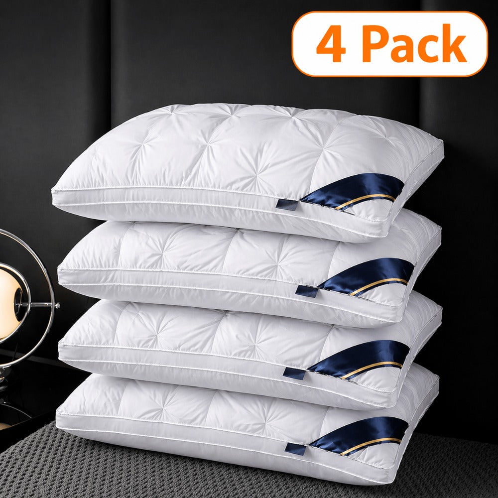 Soft Polyester Fiber Bed Pillow with Satin Cover and Zipper in White or Gray, One or Four-Pack Options