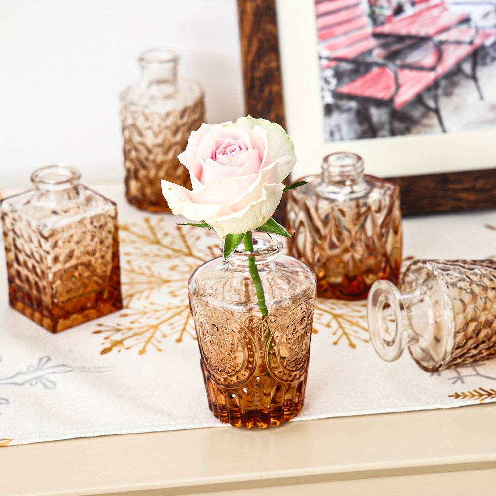 Amber Glass Bud Vases, 36-Piece Mixed Shape Bottle Set for Tables, Shelves and Event Centerpieces