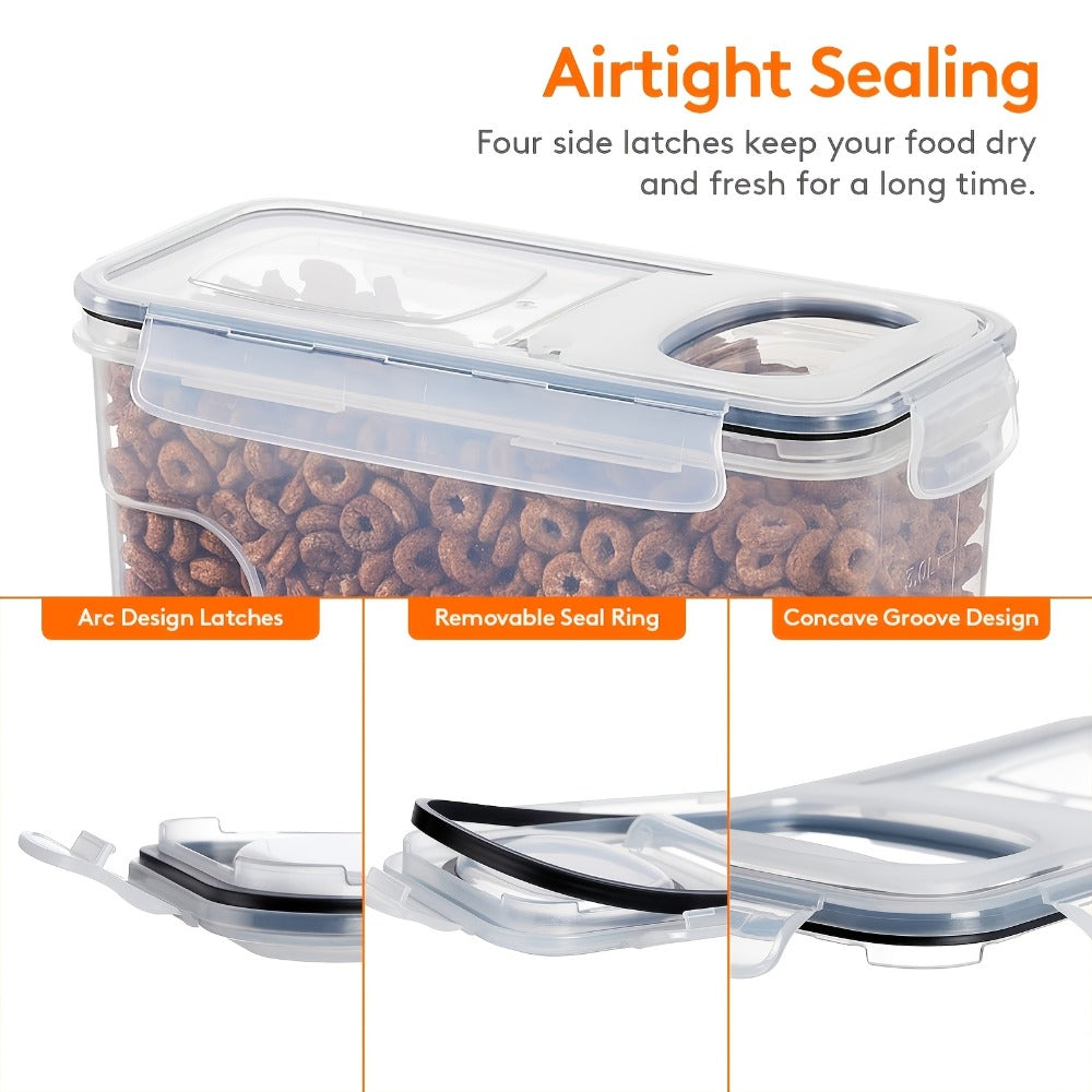 Food Storage Containers Four-Piece Clear Cereal Canister Set with Clip-On Lids and 4-Liter Capacity Each