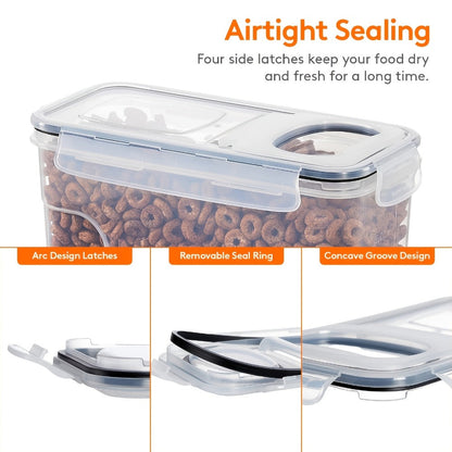 Food Storage Containers Four-Piece Clear Cereal Canister Set with Clip-On Lids and 4-Liter Capacity Each