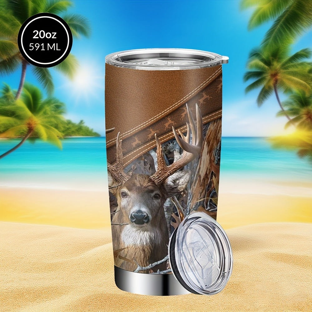 Insulated Tumbler 20oz Forest Hunting Graphic in Brown 304 Stainless Steel with Lid and Straw