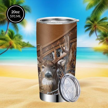 Insulated Tumbler 20oz Forest Hunting Graphic in Brown 304 Stainless Steel with Lid and Straw