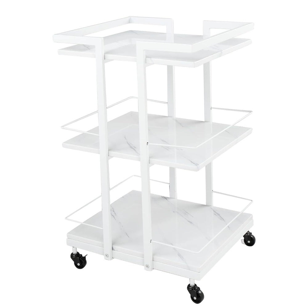 3-Shelf Rolling Salon Cart with Lockable Wheels 130lbs per Shelf – Heavy Duty Metal Frame Waterproof Utility Trolley for Esthetician, Spa, Tattoo, Massage & Manicure, Gold White Rose Gold Black