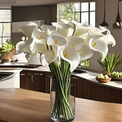 Artificial Calla-Style Flower Bouquet, 20-Piece 13.5-Inch Stem Set in White, Black, Red or Orange