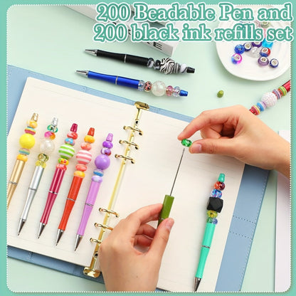 Bulk Beadable Ballpoint Pens with Black Ink, Assorted Random Colors and 40- or 60-Piece Options