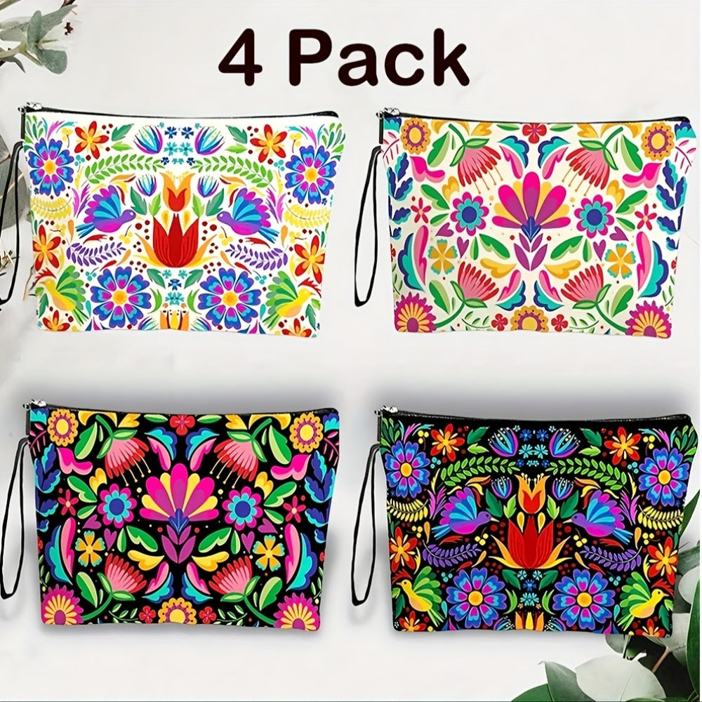 Makeup Bag – Travel Makeup Bag 4-Pack Set Large Capacity Cosmetic Organizer with Zipper Floral & Cute Animal Print Toiletry Pouch for…