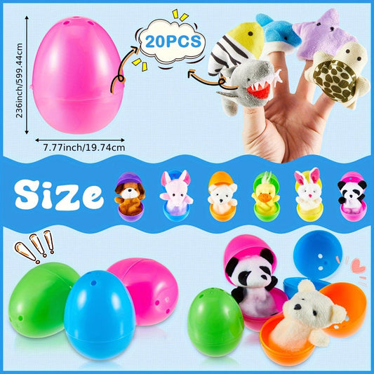 Finger Puppets with Eggs 40pcs (20 Sets) Prefilled Cartoon Animal Plush Dolls, Soft Puppet Toys for Party Favors Basket Stuffers Easter Gifts Back to School, Kids Toddlers Cute Animals Style