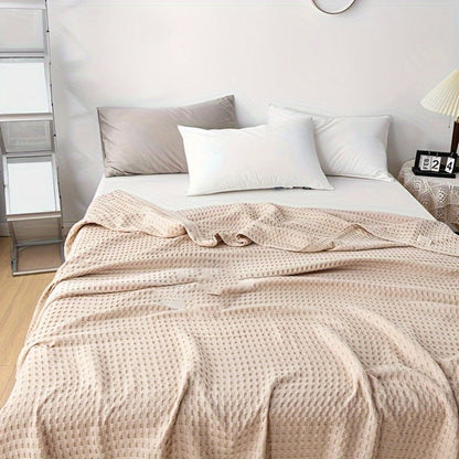 Cotton Waffle Blanket – Pure Cotton Multilayer Summer Cooling Quilt, Jacquard Knit, Machine Washable, Air Conditioning Blanket