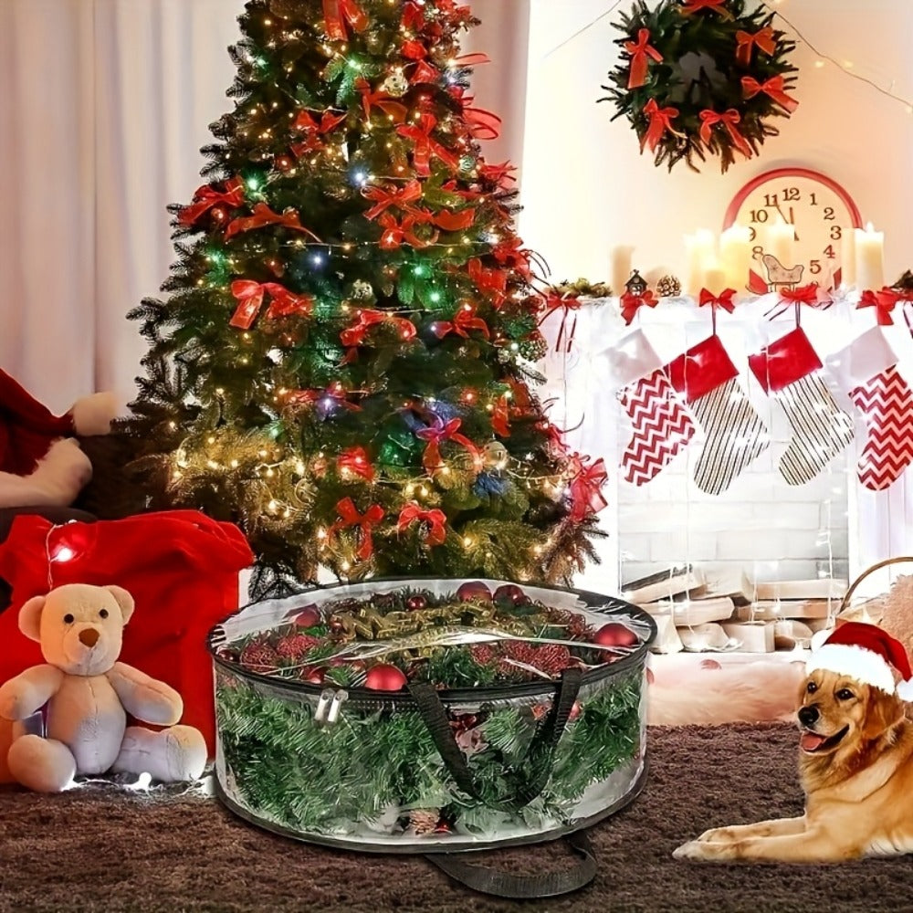 Transparent Wreath Storage Bag Sets in 24- or 30-Inch Sizes with Two- or Four-Piece Options and Handles