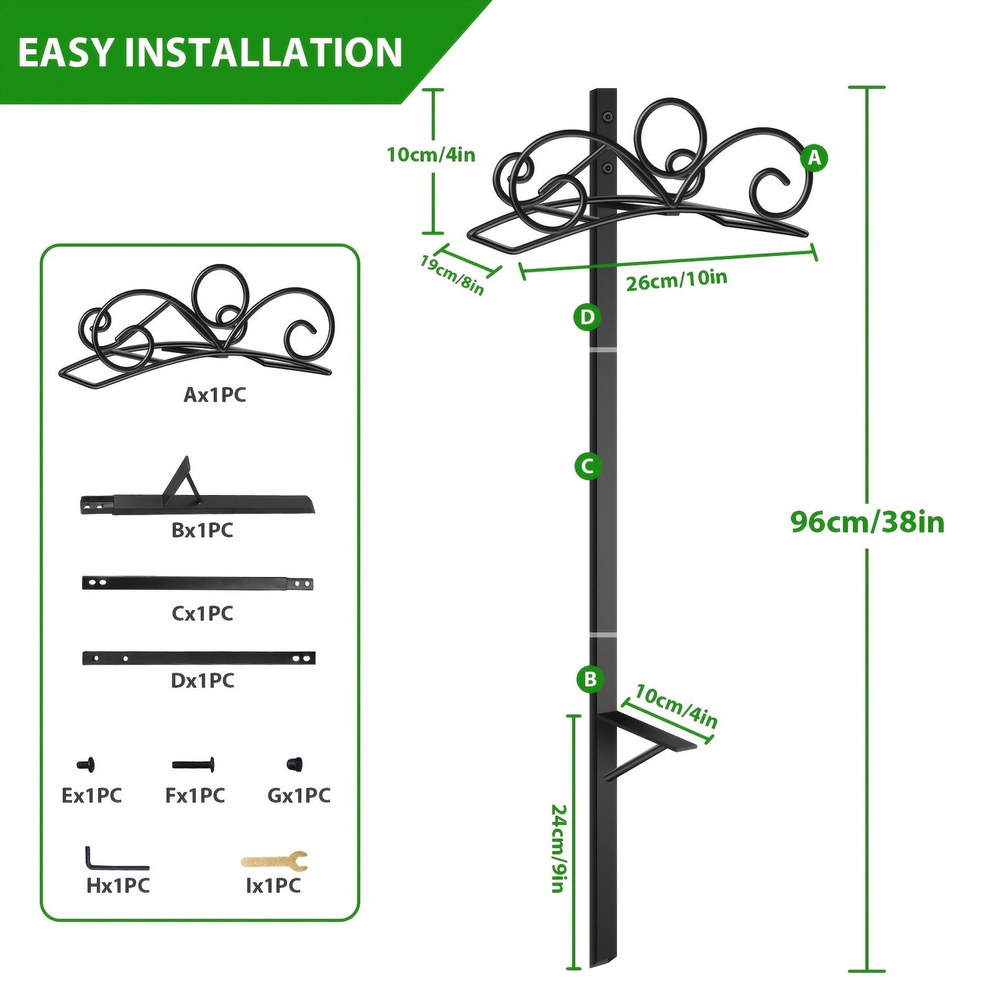 Freestanding Black Garden Hose Holder with Six Decorative Single-Leg or Double-Leg Rack Styles