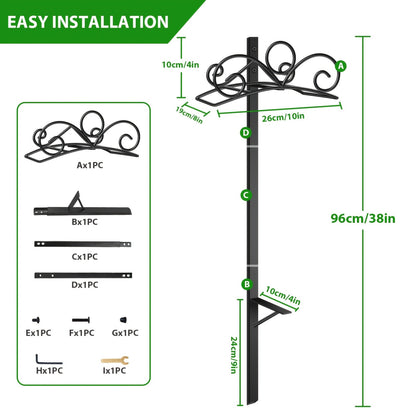 Freestanding Black Garden Hose Holder with Six Decorative Single-Leg or Double-Leg Rack Styles
