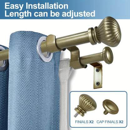 Double Curtain Rod Set with Fluted Ball Finials, Dual Brackets and 28–48 or 84–120 Inch Options