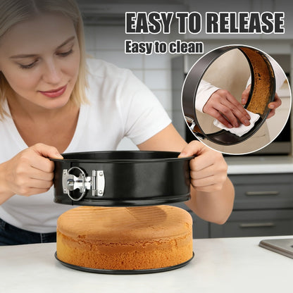 Springform Cake Pan Set, Nonstick Carbon Steel Cheesecake Pan with Removable Bottom & Locking Latch, Round Springform Pan for Cheesecake Pizza Quiche Mousse, 4-Inch Set or 4"/7"/9" 3-Piece Set