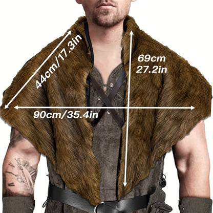 Brown Faux-Fur Costume Shoulder Mantle with Crossed Chest Straps and Pictured 35.4-Inch Width