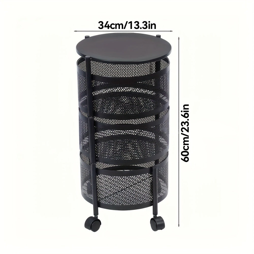 Round-Basket Rolling Storage Rack with Four or Five Mesh Levels, Caster Base and Black or White Finish