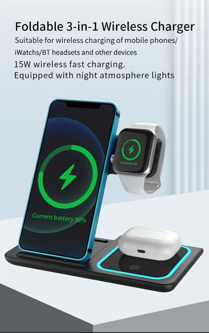Wireless Charging Station, 3-in-1 15W MagSafe-Compatible Stand for iPhone, Apple Watch and AirPods in Three Colors