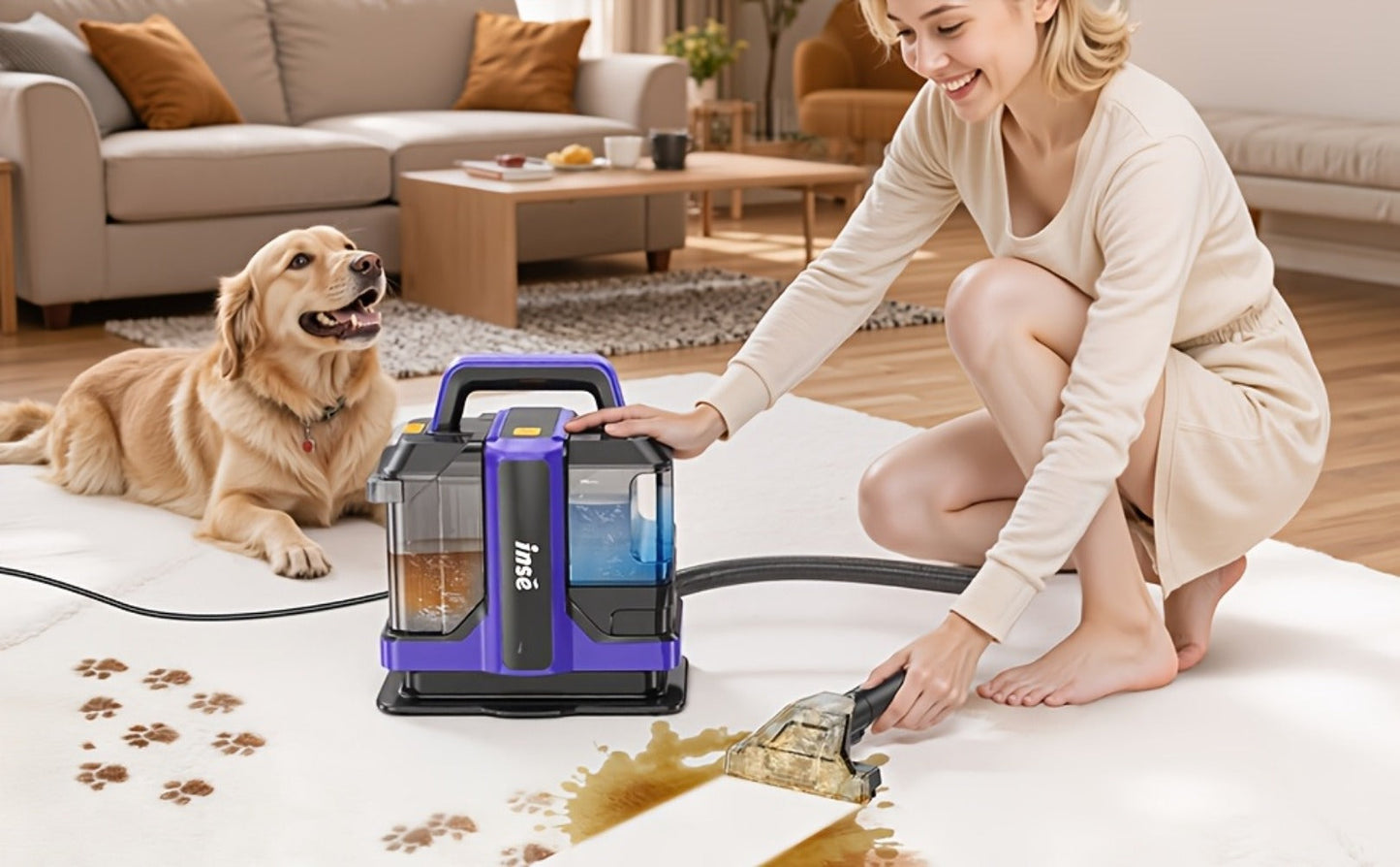 Portable Spot Cleaner for Carpet & Upholstery | Dual Brush Power Suction Stain Remover with Multifunctional Tools – Deep Cleans Sofa, Car Seats, Stairs & Pet Stains