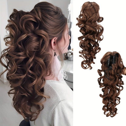 16-Inch Curly Claw Clip Ponytail Extension in Five Brown, Golden and Light Gray Color Options