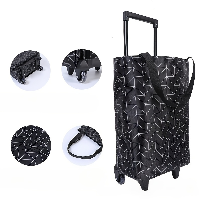 Folding Shopping Cart 2-in-1 Oxford Large Capacity Portable Tote Bag Reusable Grocery Bag on Wheels for Camping Business Delivery Market Travel Daily Use
