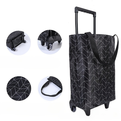 Folding Shopping Cart 2-in-1 Oxford Large Capacity Portable Tote Bag Reusable Grocery Bag on Wheels for Camping Business Delivery Market Travel Daily Use