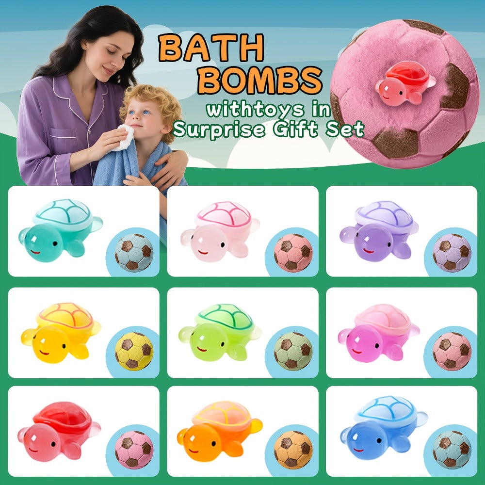 Soccer Ball Bath Bombs Gift Set 9 Pcs with Surprise Toys Inside - Lavender Scent Handmade Fizzy Bath Balls