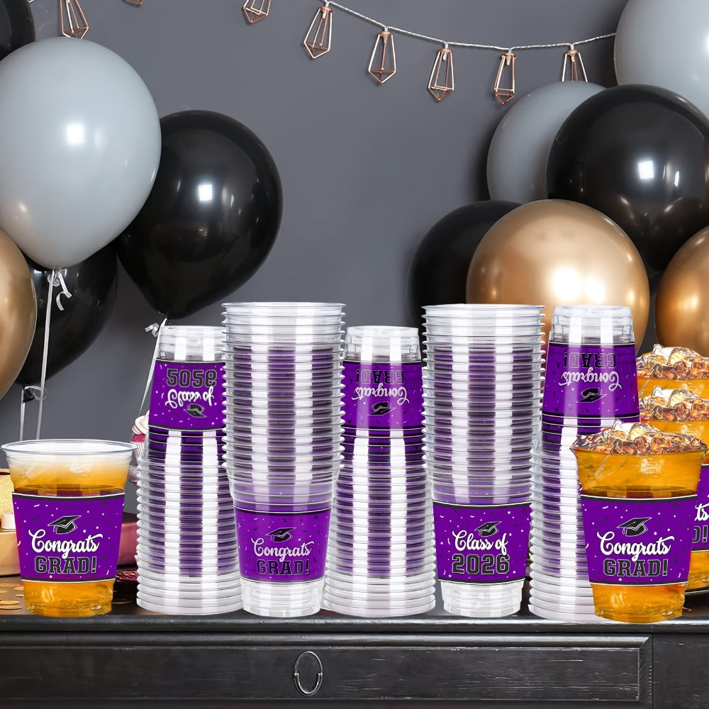 Graduation Cup Party Supplies Pack with 100 14-Ounce Class of 2026 Cups in Six Color Options