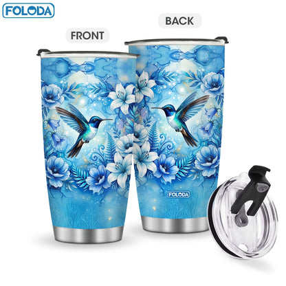 Twenty-Ounce Hummingbird and Flower Travel Tumblers in Ten Exact Printed Design Configurations