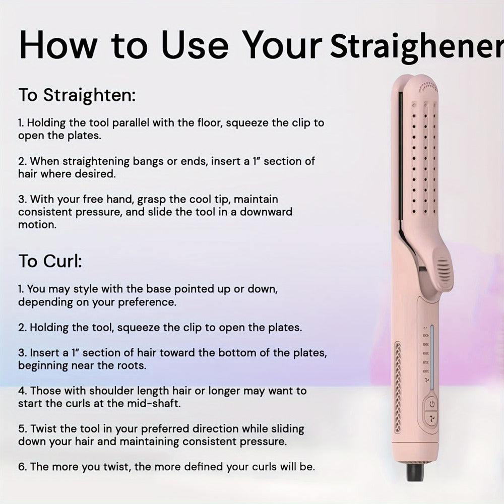 2-in-1 Airflow Curling Iron 360° Ceramic – Curl & Straighten Anti-Scald Hair Styler Wand with 5 Temps Cool Air Technology for Long & Short Hair – Pink, Black