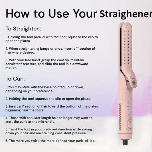 2-in-1 Airflow Curling Iron 360° Ceramic – Curl & Straighten Anti-Scald Hair Styler Wand with 5 Temps Cool Air Technology for Long & Short Hair – Pink, Black