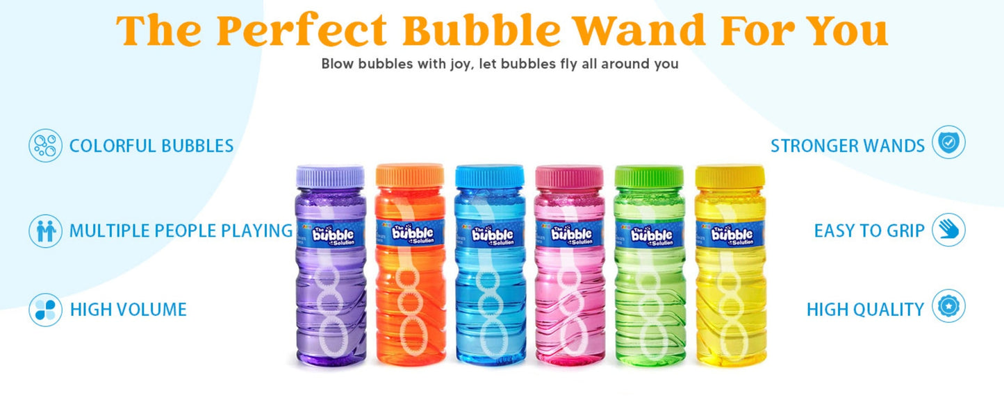 Bubble Bottles with Wands 6 12 or 24 Pack – 4oz Bubble Solution Kids Party Favors for Birthday Goodie Bags, Outdoor Summer Play, Wedding Send-Off Favors & Classroom Giveaways
