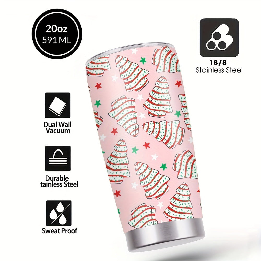 Insulated Tumbler 20oz Christmas Tree Cookie Graphic in Pink Stainless Steel with Lid and Straw