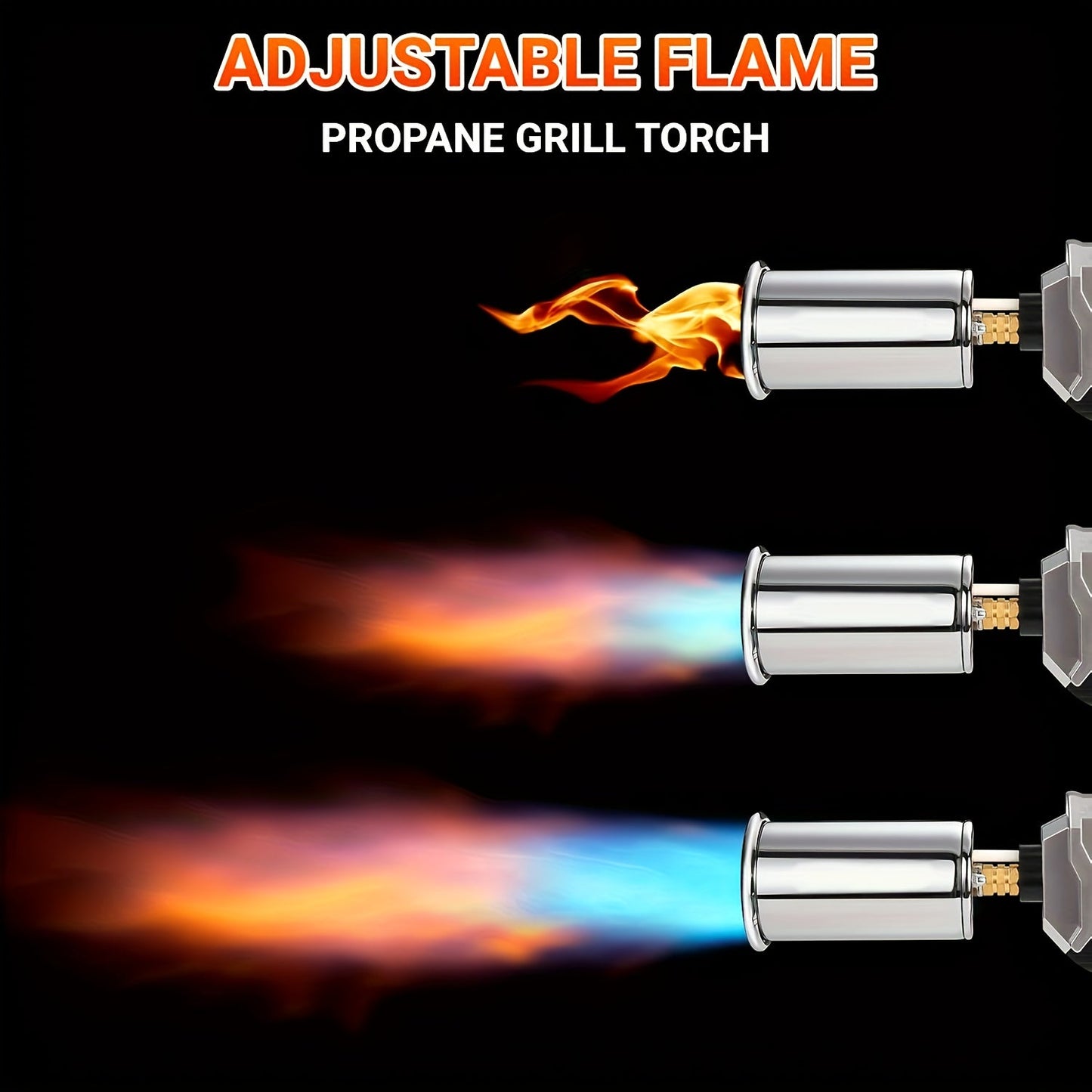 Long-Handle Propane Grill Torch with Adjustable Flame, Trigger Ignition and Silver-Black Finish