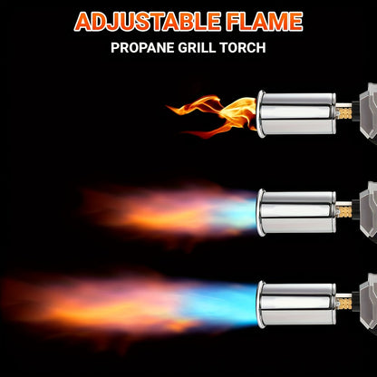 Long-Handle Propane Grill Torch with Adjustable Flame, Trigger Ignition and Silver-Black Finish
