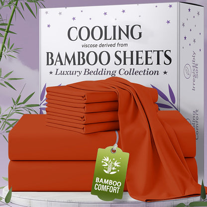 Bed Sheet Set Bamboo-Derived Fabric in 4- or 6-Piece Configuration with Extra-Deep Pocket and Fifteen Colors