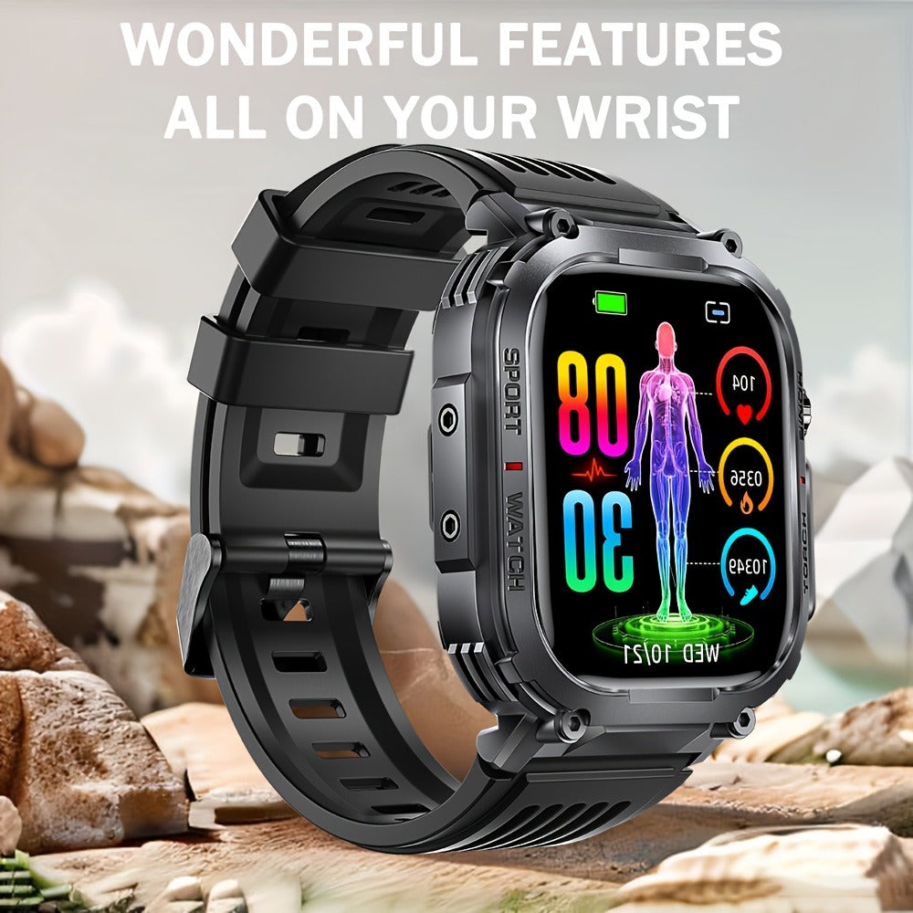 Waterproof Smartwatch with 100+ Sport Modes & LED Flashlight – 2.02" TFT Screen Wireless Calling Sleep Tracker Fitness Activity Tracker Heart Rate Compatible with iPhone Android Gift for Men Women