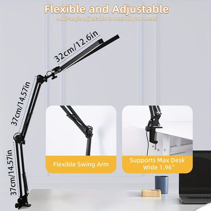 Dual-Head LED Desk Lamp with 28-Inch Light Bars, Clamp Base, USB Controller and Three Color Modes