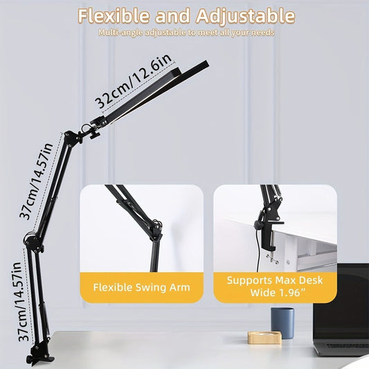 Dual Head Clamp Desk Lamp USB Powered – 2X Brighter Swing Arm LED Light, 3 Color Modes & 10 Brightness Levels for Dual Monitors, Drafting, Workbench & Home Office, Black