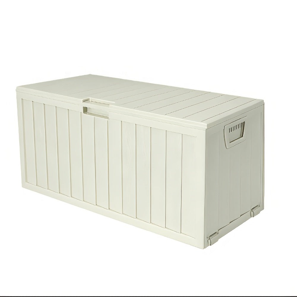 35- or 75-Gallon Outdoor Deck Box with Hinged Lid, Side Grips and Black or Beige Model Options