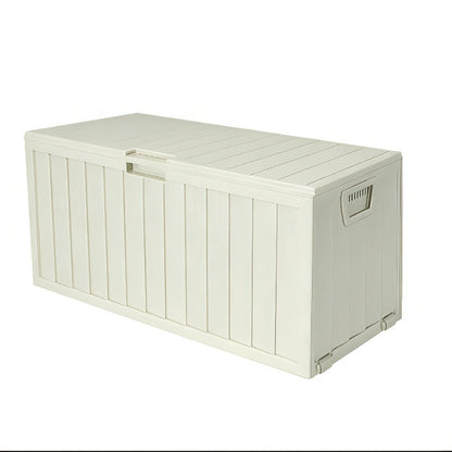 35- or 75-Gallon Outdoor Deck Box with Hinged Lid, Side Grips and Black or Beige Model Options