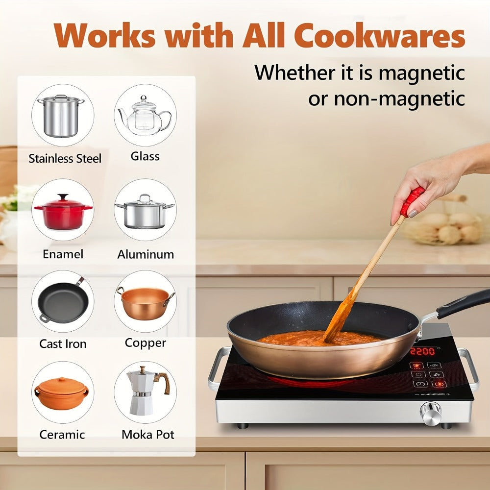 Portable Electric Induction Cooktop 2200W Ceramic Infrared Hot Plate with Adjustable Temperature & Dual Touch Rotation Control – Single Burner Electric Stove for Home Dorm Cooking