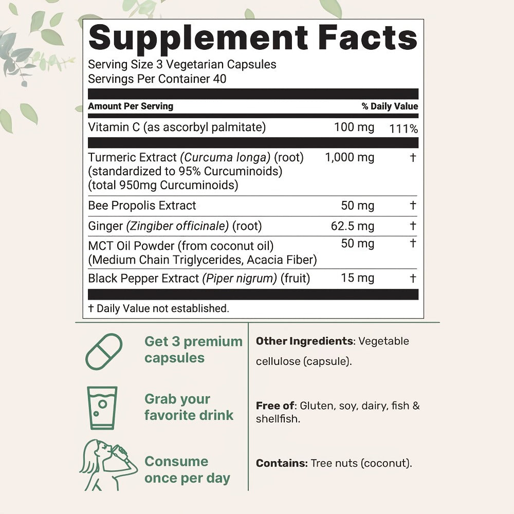 Herbal Supplement with YONHIT Label, Turmeric Curcumin 1000mg per Serving, 120 Vegetarian Capsules, One or Two Bottles