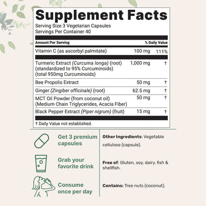 Herbal Supplement with YONHIT Label, Turmeric Curcumin 1000mg per Serving, 120 Vegetarian Capsules, One or Two Bottles