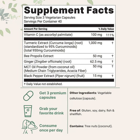 Turmeric Curcumin 95% Curcuminoids with Black Pepper & MCT Oil – Maximum Absorption, Zero Fillers, Anti-Inflammatory Joint & Immune Support for Women & Men, 120 Plant-Based Capsules