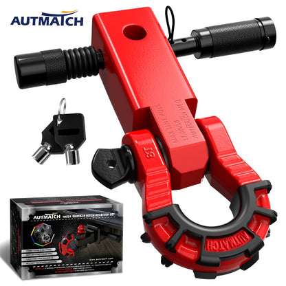 Shackle Hitch Receiver 2-Inch 68,000 lb Break Strength with 3/4" D-Ring & 5/8" Hitch Lock Pin – Heavy Duty Drop Forged Steel 8-Ton Vehicle Recovery Tow Hitch, Multi-Color