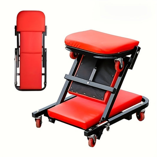 Mechanic Creeper Crawler Seat 36" Z-Type Folding with 6 Swivel Wheels & Adjustable Load Plate - Garage Repair Crawling Board