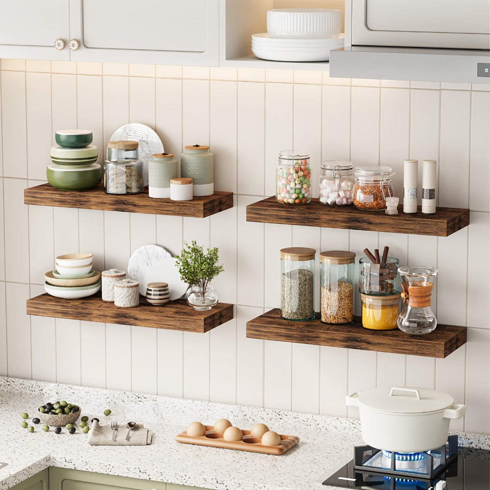 15.8-Inch Floating Wall Shelf Set with Concealed-Style Brackets, Five Finishes and 4- or 8-Piece Options