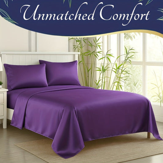 Bamboo Cooling Fitted Sheet Set 2300TC Deep Pocket All Season Bed Sheets | Ultra Soft Breathable Shrink-Resistant Flat Sheet Pillowcases Multiple Colors