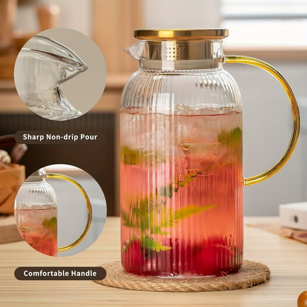 Ribbed 68-Ounce Glass Pitcher Set in Two- or Four-Pitcher Packs or Two Pitchers with Two Cups