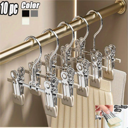 Stainless Steel Clothes Hangers 10 Pack Non-Slip Non-Marking Retractable Metal Hangers with Sock Hook Space Saving Closet Organizer for Wardrobe Drying Laundry
