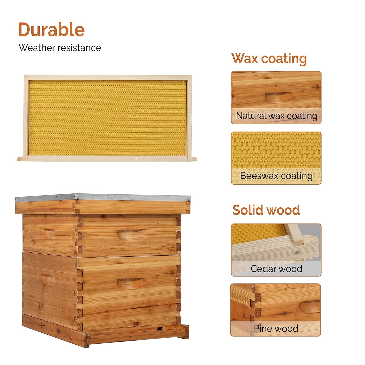 Langstroth Bee Hive Kit Wax Coated Wood 10-Frame 3-Layer Frames